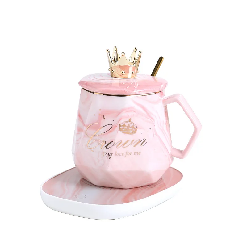 Set Tazza da Caffè Termostatica a 55 Gradi in Confezione Regalo, Tazza Effetto Marmo con Riscaldamento Automatico USB e Scatola Regalo