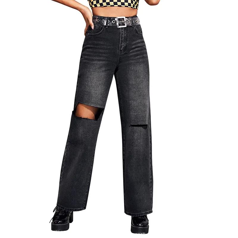 Pantaloni Jeans Da Donna Saldi Rapidi Jeans Strappati Strappati A Gamba  Larga Con Gamba Larga Jeans Neri Da Donna - Buy Più Il Formato Dei Jeans  Delle Donne,Jean Top,Jeans Personalizzati Product on