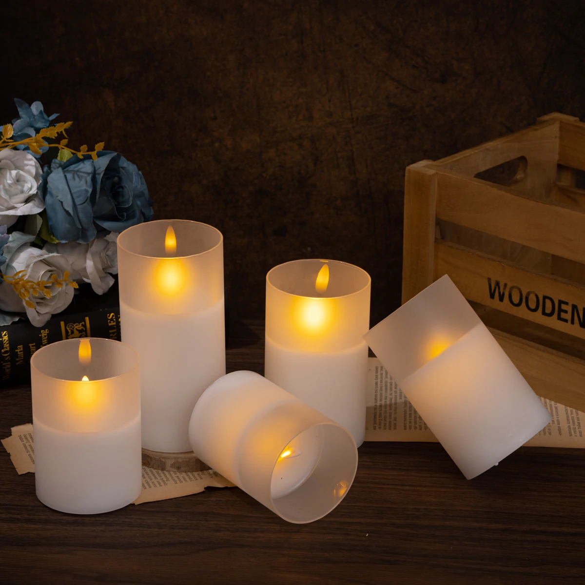 Moving Flame Pillar Home Decoration Flameless Led Candle Decorative Ornaments Festive Atmosphere Frosted Glass Hot Selling 3D HJ