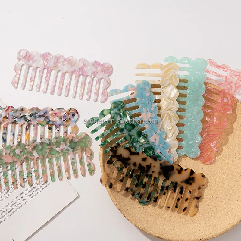 Jade Marble Hair Comb Eco Friendly Acrylic Resin Plastic Acetate Wide Tooth Combs Fine Workmanship cellulose acetate combs