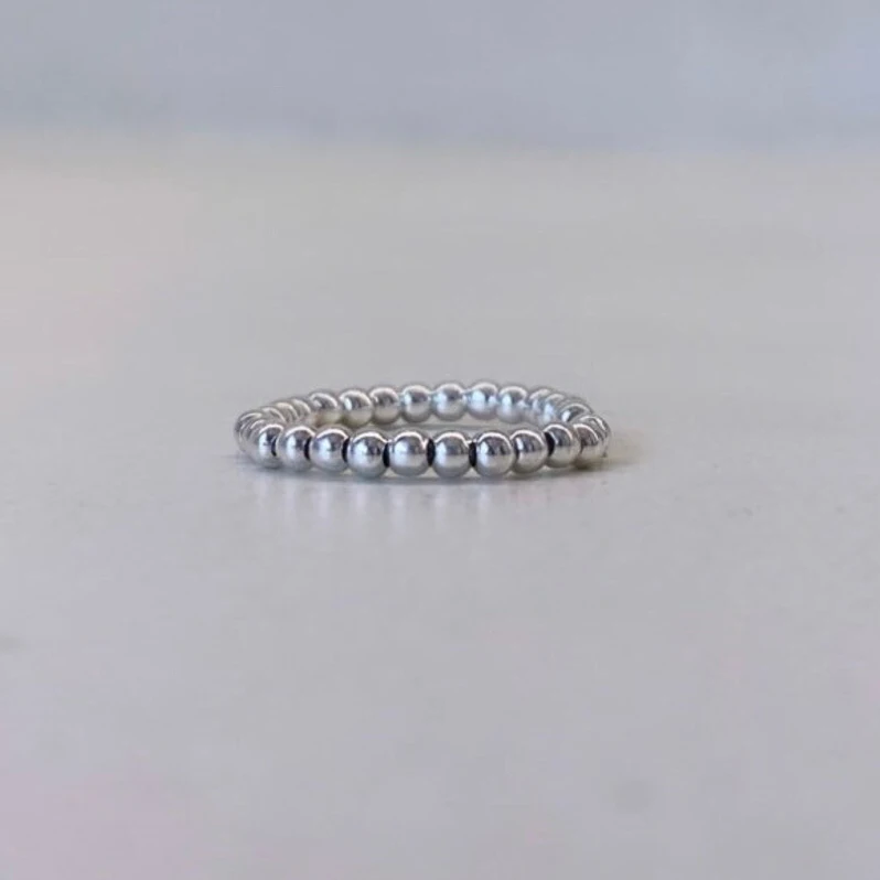 Stainless Steel Custom Steel Bead Ring Elastic Adjustable 18k Gold