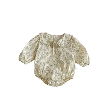 Girls new style baby romper collar floral printed long-sleeved spring and autumn fashionable sweet infant clothes