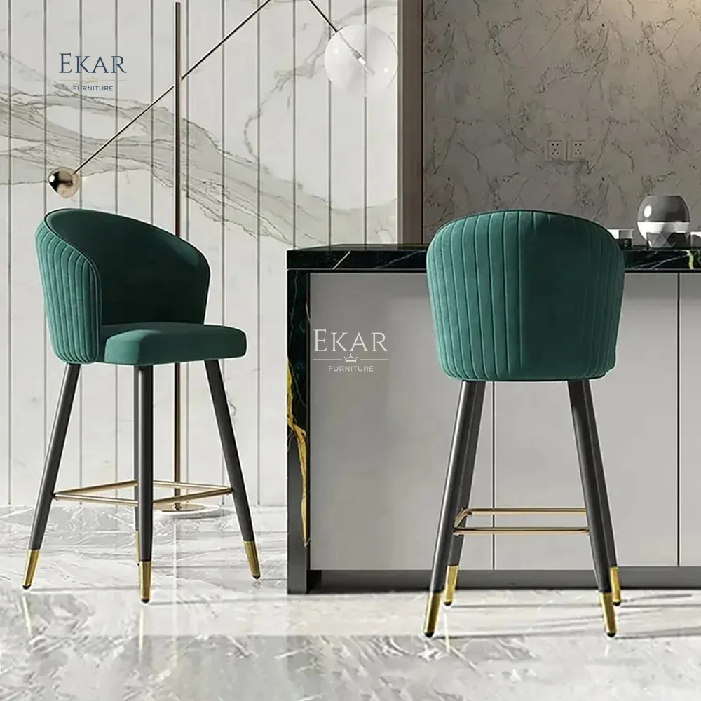 Light Luxury high quality Restaurant Furniture Metal Commercial High Chair Velvet Bar Stool supplier