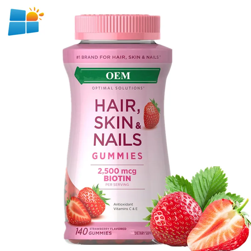 Oem Odm Obm Strawberry Gummies With Vitamin Biotin Hair Nail Skin 