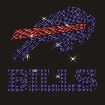 Custom bling NFL football team logo buffalo bills rhinestone transfers iron on patches for shirt