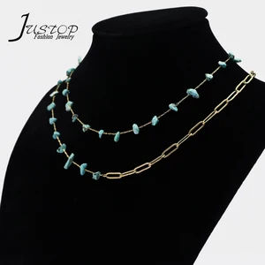 Fashion Natural Stone Beach Accessories Creative Irregular Turquoise Gemstone Pendant Necklace for Women