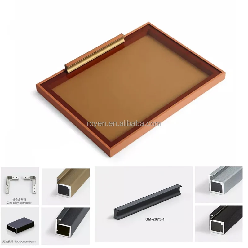 Royen Minimalist Frosted Aluminium Profile Frame Glass Door for Kitchen Cabinet Window Aluminum Frame With Hinges