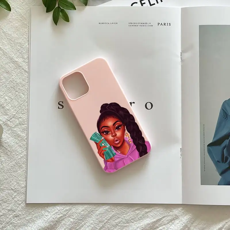 Print Fashion Melanin  Black Girl Pink Soft Rubber Sublimation Phone Case For iPhone 13 12 11 Pro Max manufacture