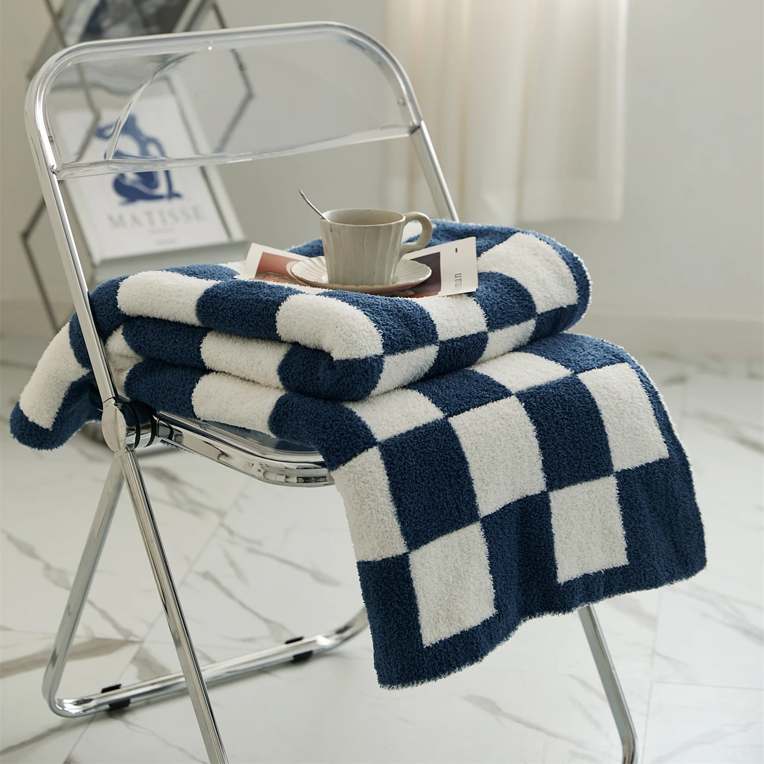 High quality Hot-selling YIRUIO Super Fluffy Microfiber  28*40" Knitted Baby Checkerboard  Blanket for toddler manufacture