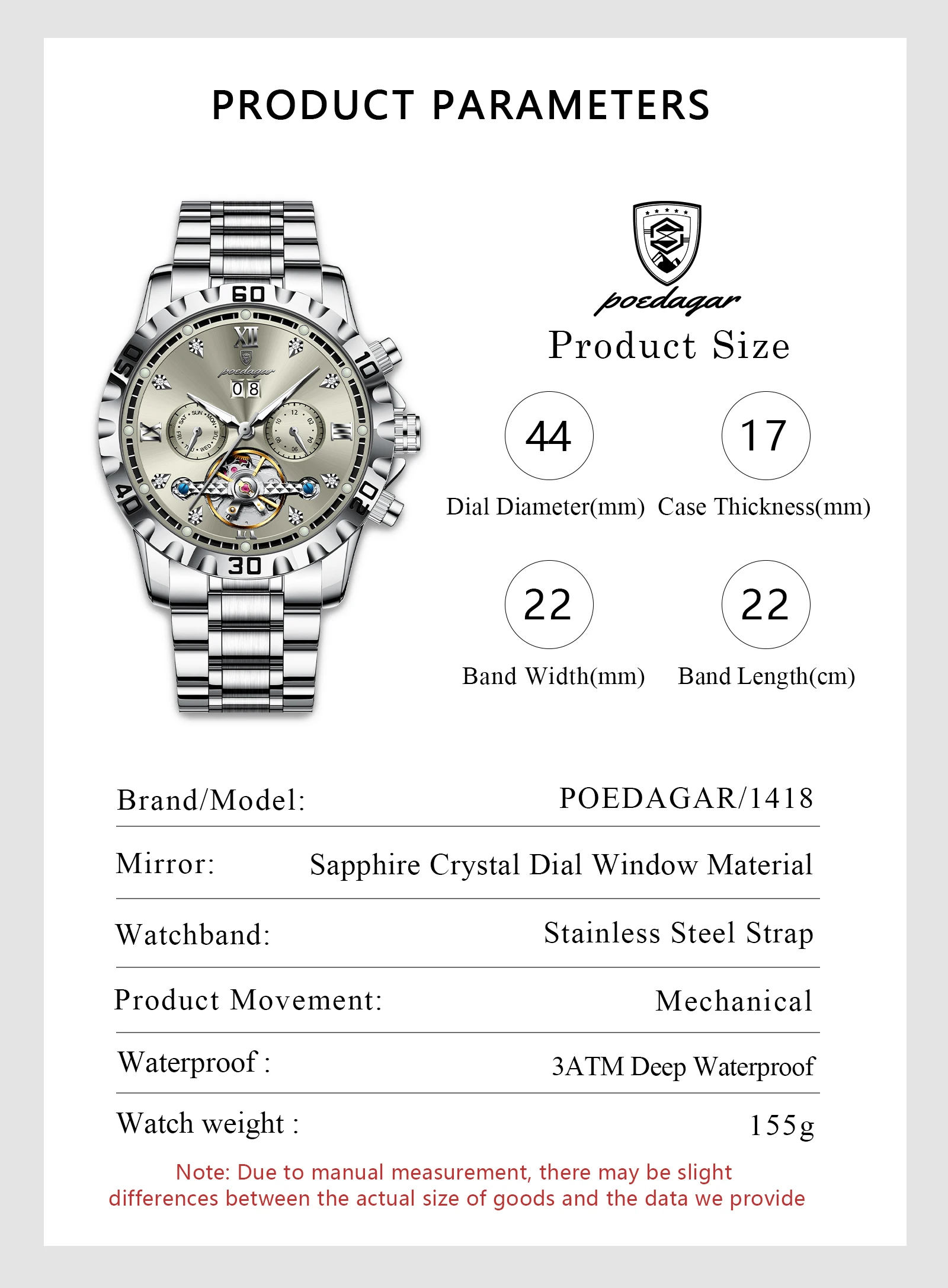 Poedagar Luxury Skeleton Tourbillon Men's Watch