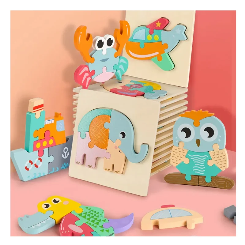 Cartoon Game Wood Toddler Puzzles Custom Education Kids Wooden 3D Puzzle Jigsaw Toys For Kid 2023