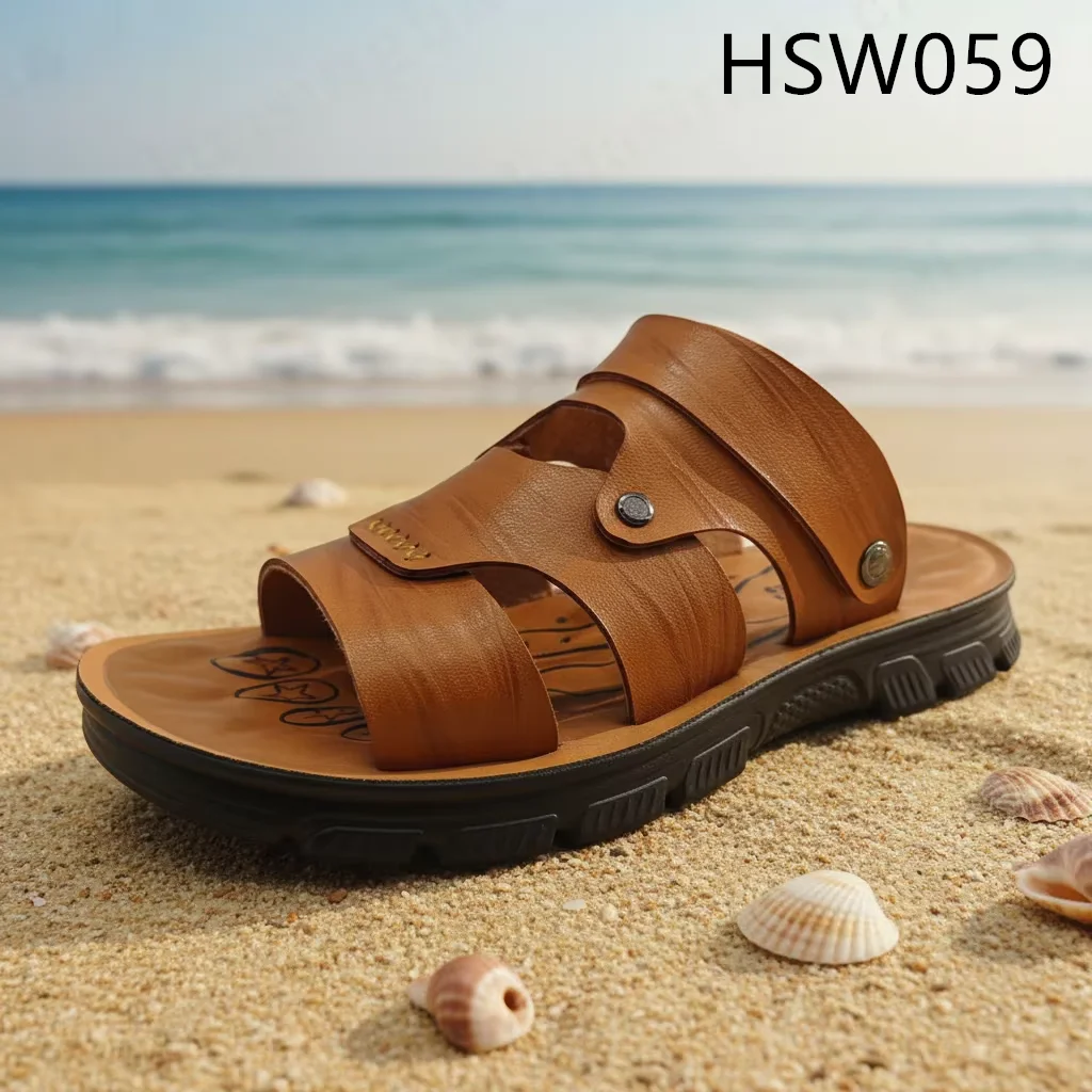 LXG,Tropical Vacation Water-friendly PU/natural Cow Leather Sandals Rock protection Lightweight Adjustable Beach Slides HSW059