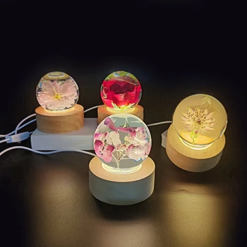 Wholesale Decorative Dandelion Plant Bedroom Lamp New Design Crystal Ball Warm White Rose Flower Resin Ball Specimen Night Light