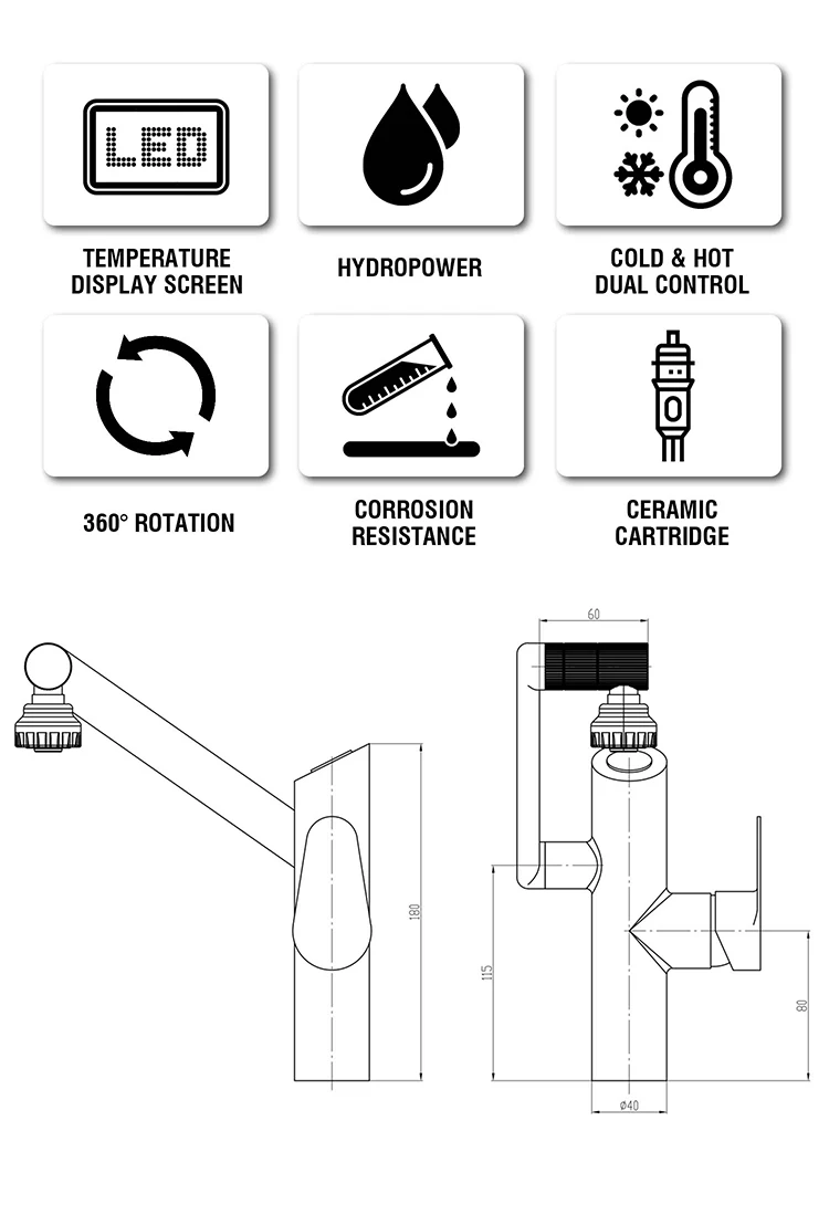 Sanipro Multifunctional Mechanical Rocker Bathroom Sink Water Tap Mixer Smart Led Digital