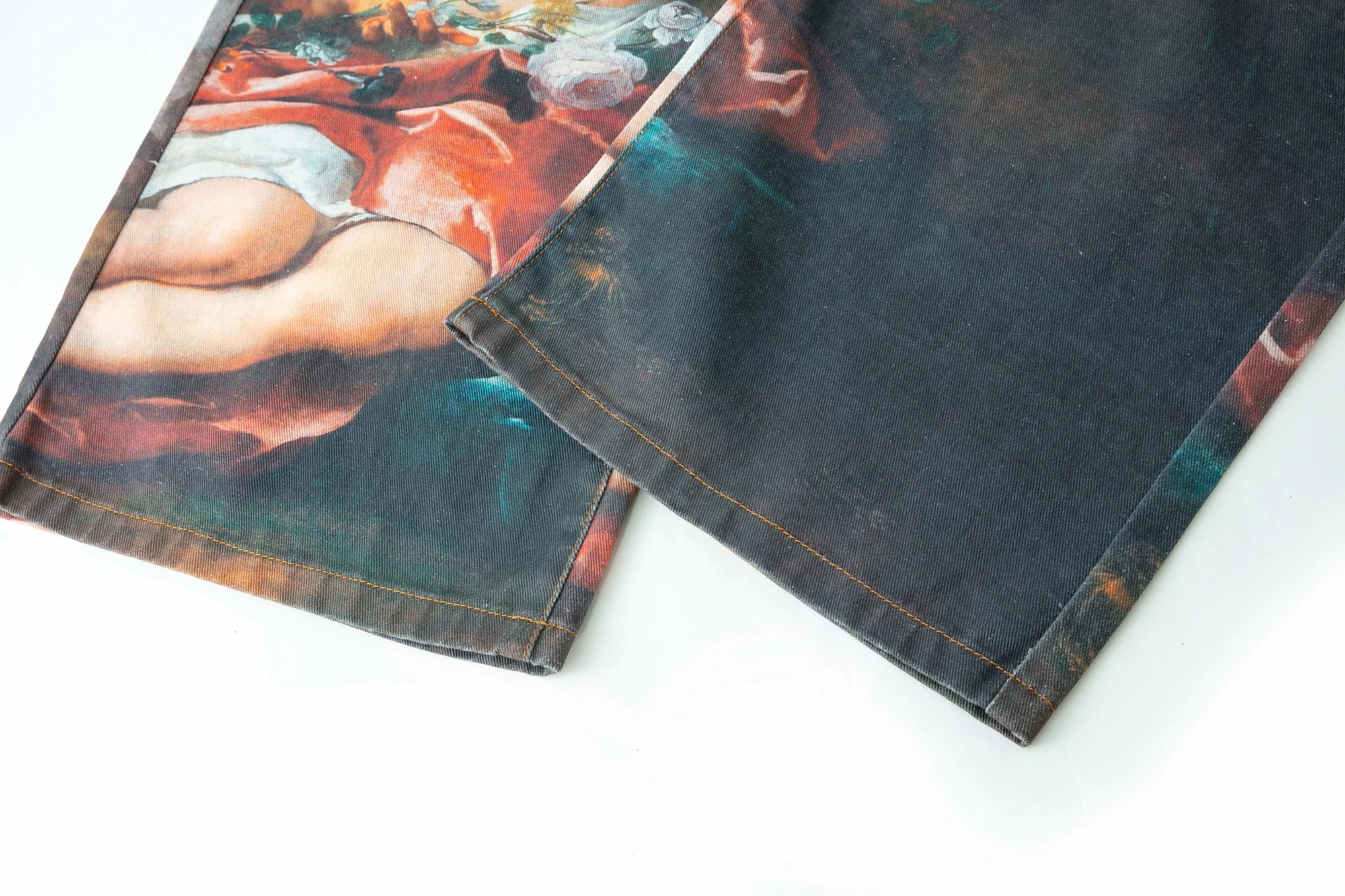SALATI 100% Cotton Custom Made Vintage Oil Painting Custom Wide Leg Pants Baggy Jeans Man Men's Jeans Men gallery 4