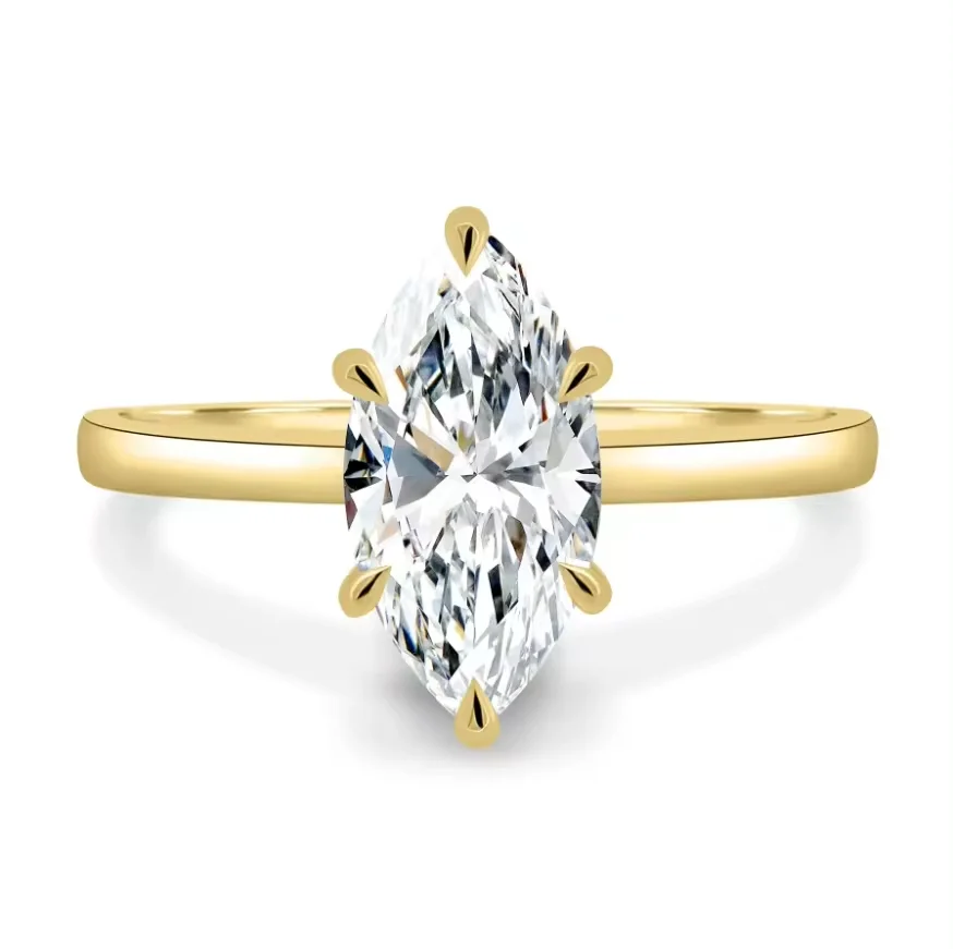 Chic Solid 14K Yellow Solid Gold 7x14mm Marquise Cut Moissanite Engagement Ring Wedding Gold Plated Rings  for Women