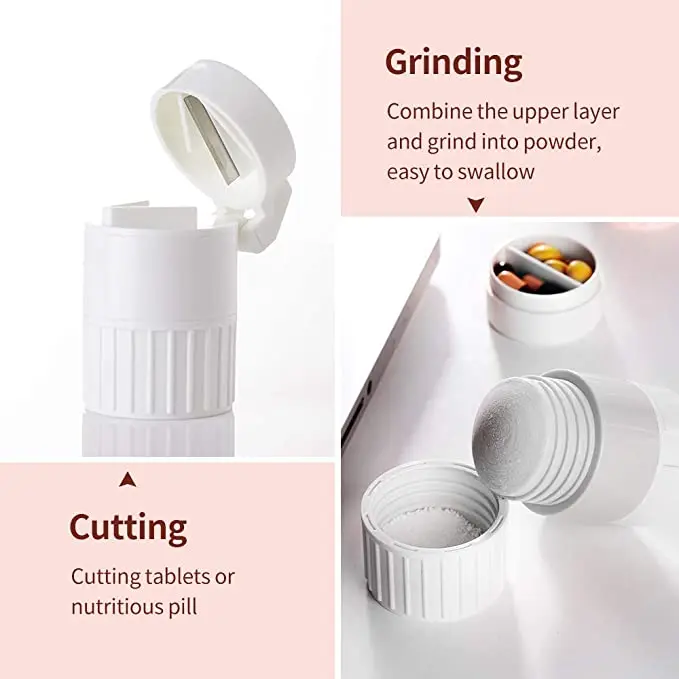 Quick Delivery Portable 4 in 1 Round Pill Box Cutter Crusher Medicine Spliter Grinder case Tablet Water Cup Pill Boxes Cases
