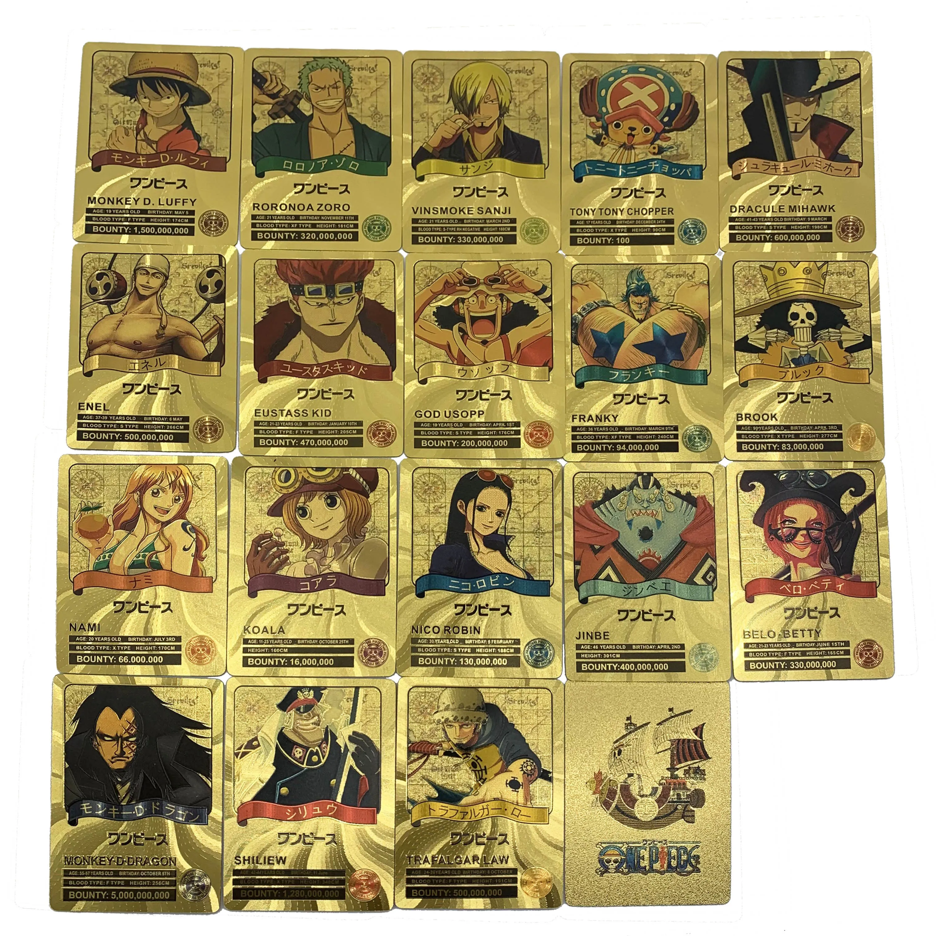 18 Models Japanese Anime One Piece Gold Foil Plastic Cards Monkey D Luffy  Sanji Nico Robin Nami Sabo Shanks Colored Wanted Cards - Buy One Piece Gold  Foil Plastic Card,One Piece Colored Wanted ...