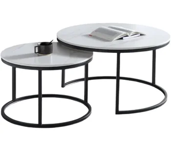 Hot sale 2 Nesting Coffee Table Office Home Living Room Furniture Top Marble Texture Wrought Iron Minimalist Office