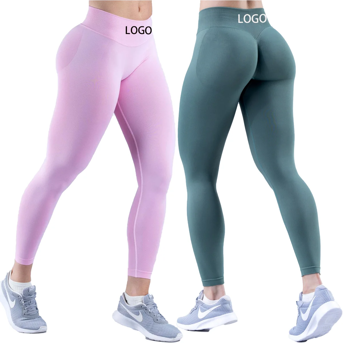 High Waist Seamless Yoga Pants Scrunch Butt Fitness Gym Sportswear with Solid Pattern Wo preview