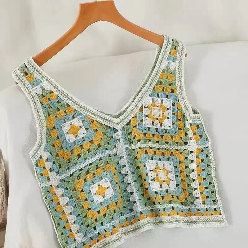 Girls Floral Knitted Short Vest 2022 Spring - Cute V Neck