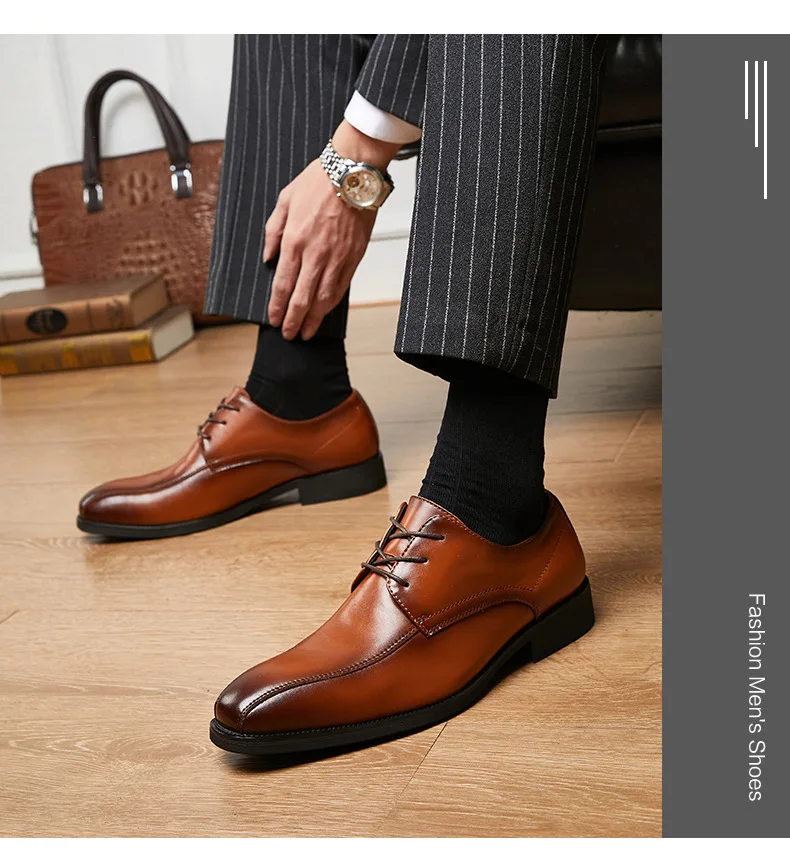 New British Style Laceup Business Formal Leather Shoes Men's Pointed