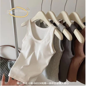 Casual One-Piece Cotton Camisole Short Length Slim Fit with Comfortable Chest Pad Outer Wear Inner Tank Top Knitted Fabric