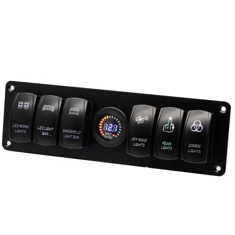 Rocker Switch Panel, Boot Switch Panel, 12V 24V 6 Gang Auto Boot Marine LED Rocker Switch Panel Dual USB Voltmeter Sigarettenaansteker voor Auto Motoren Boten(Groen