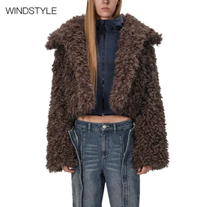 Women's Eco-Friendly Sherpa Coat Detachable Large Lapel Horn Buckle Short Cardigan Suede Inner Jacket