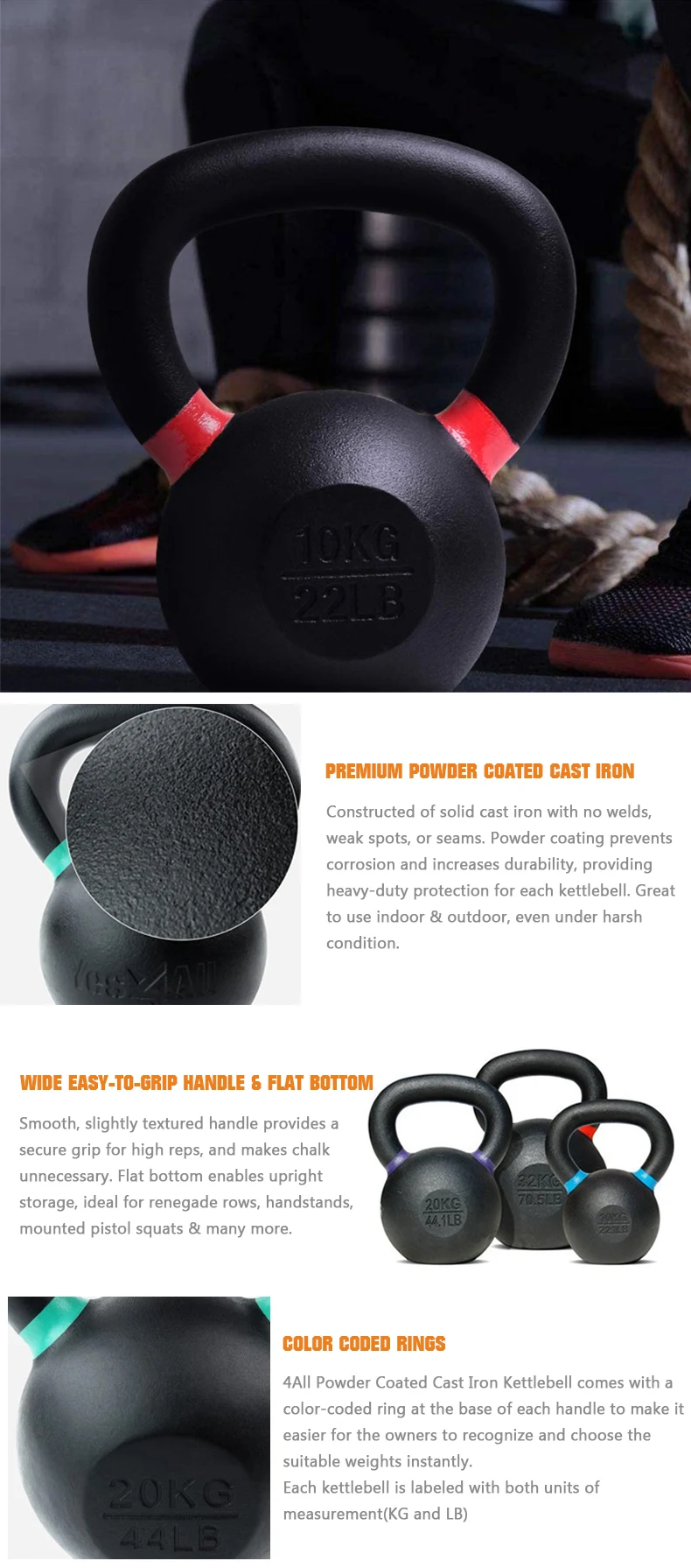 Oem Wholesale Custom Made Kettlebell Set Coated Cast Iron Weight