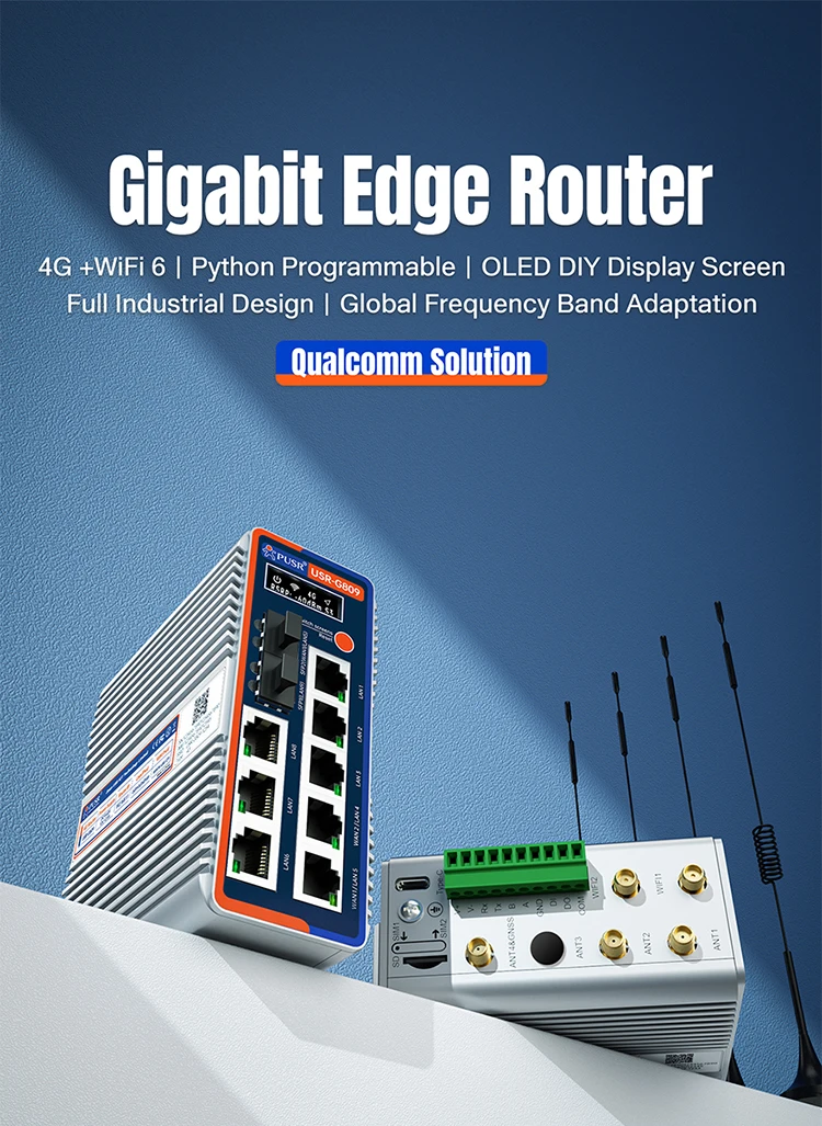 PUSR Gigabit 4G Cellular Router Dual-Band WiFi6 AX3000 2SFP+8RJ45 secondary development Industrial Modem Wireless Router G809s-G