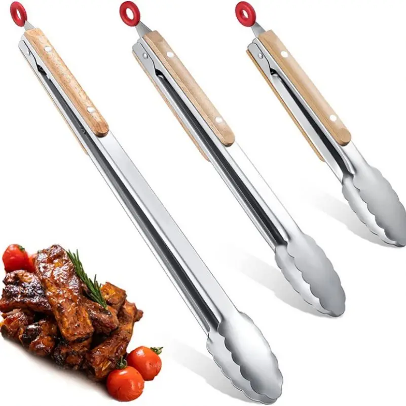 Stainless Steel Locking Kitchen Cooking Tongs Metal BBQ Grill Tongs for Grilling Food