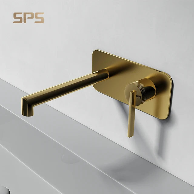 A3023 Latest Design Luxury Gold Brass Wall Mounted Bathroom Basin Mixer Concealed Faucet Wash Sink Hot and Cold Water Tap