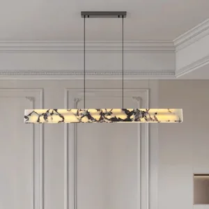 Zeal Lighting Dining Room Long Strip Adjustable Chandelier Natural Alabaster Pendant Lights Kitchen
