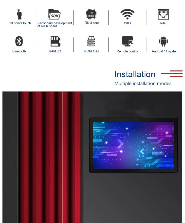 13.3inch Poe Power Supply Indoor Lcd Advertising Display Android Touch Smart Digital Signage Player