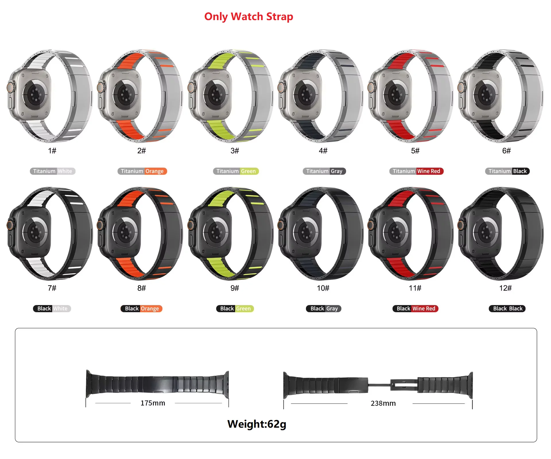 New Fluororubber Stainless Steel Watch Strap for Apple Watch S10/11 42mm 46mm Ultra 49mm SE 44mm Magnetic Clasp Watch Band