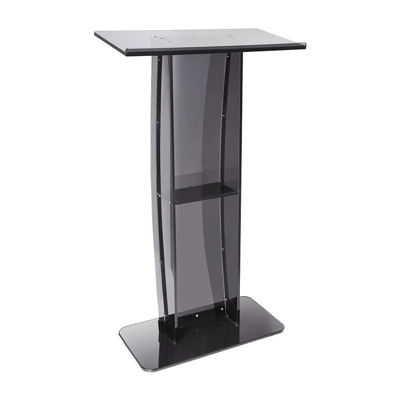 Factory Custom 47" Clear Acrylic Podium Stand Wide Reading Surface Black Storage Shelf Church Office Commercial Furniture