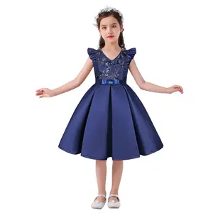 Children's Sequined V-neck Knee-Length Mermaid/Trumpet Dress Skirts Girls' Holiday Party Princess Flower Girls' Elegant Outfits