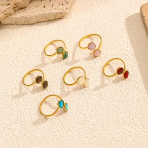 MW Fashion Agate Ring Natural Stone Jewelry 18k Gold Plated Gemstone Ring Stainless Steel Jewelry for Gift