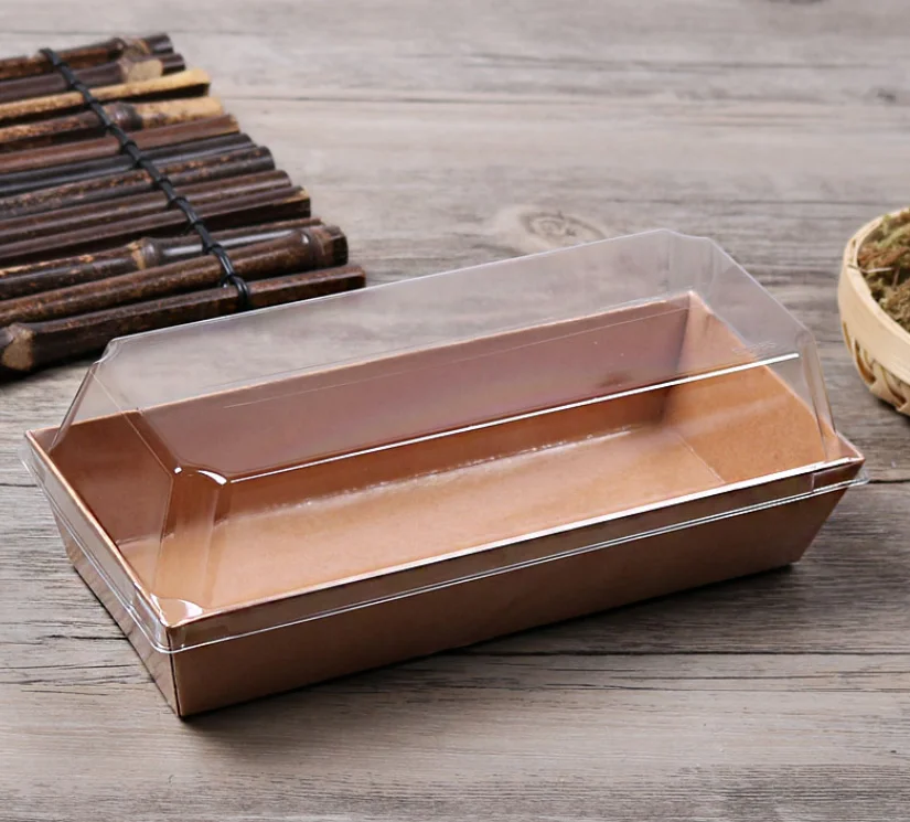 Индивидуальная печать логотипа пищевой крафт-бумаги хлебобулочные упаковочные коробки коробка для шоколада печенья коробка для выноса с прозрачной пластиковой крышкой