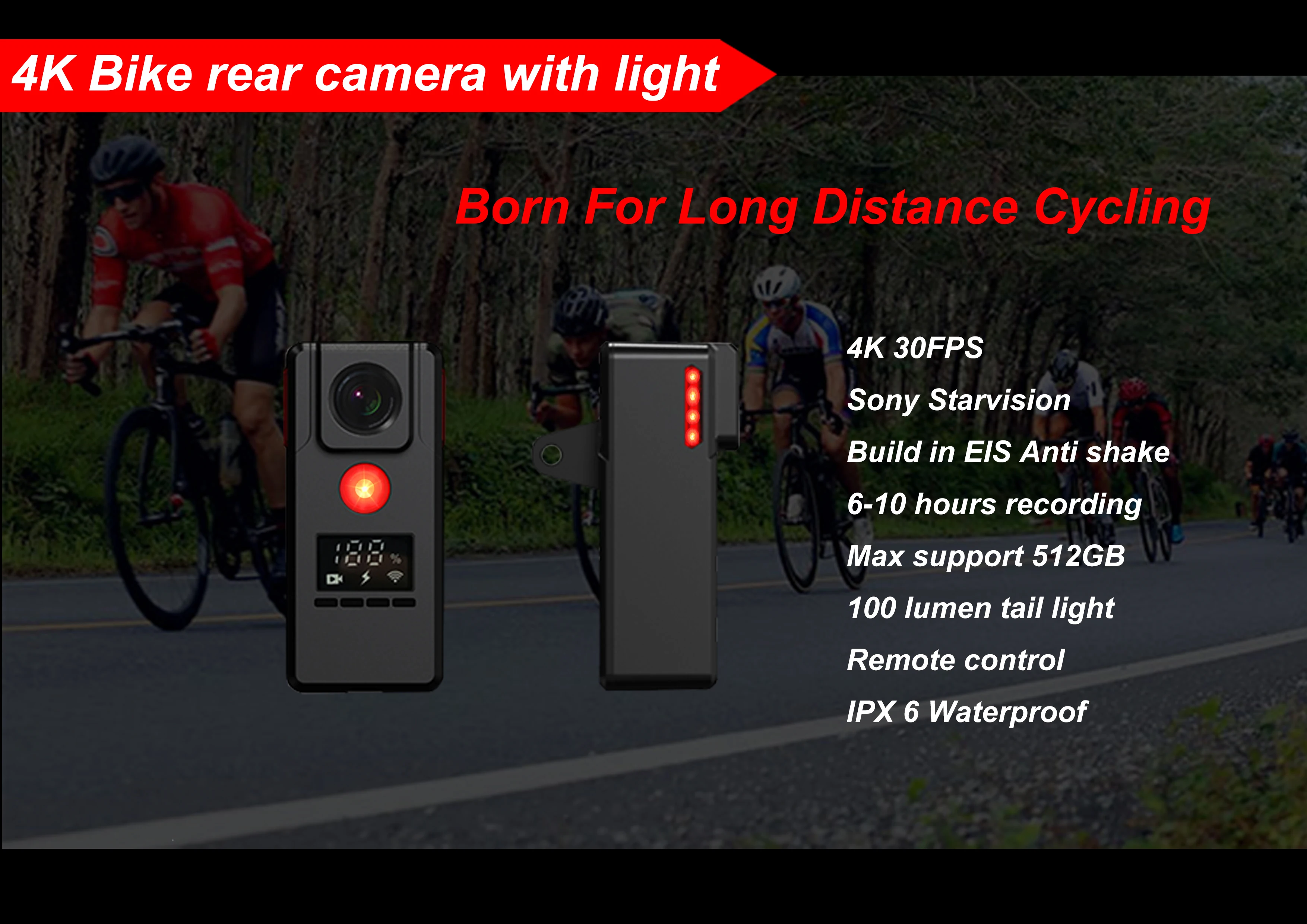 4K 30FPS Bicycle Camera With Turn signal Light Eis Anti Shake and Remote Control 4K 30FPS Cycling Camera