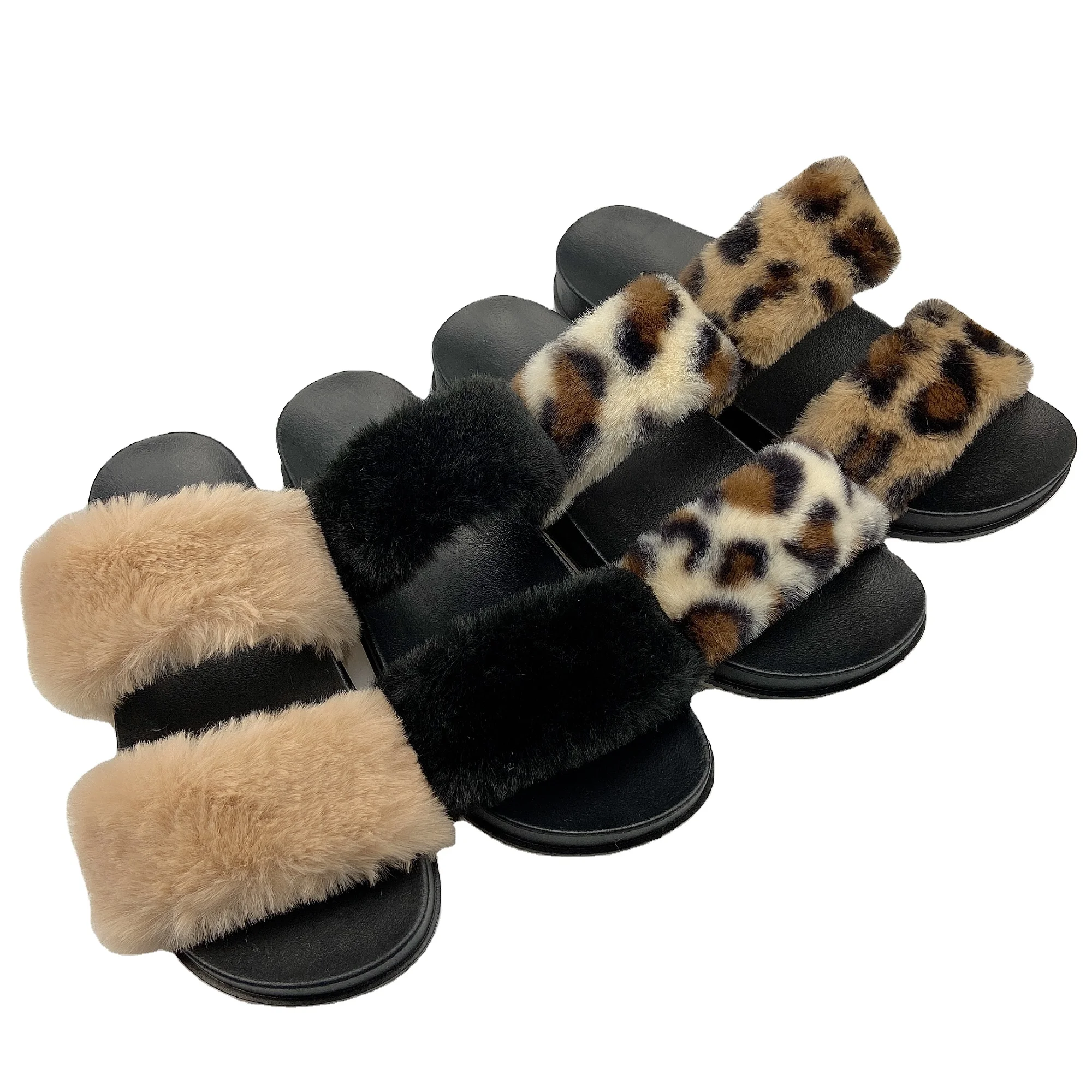 fluffy leopard slides