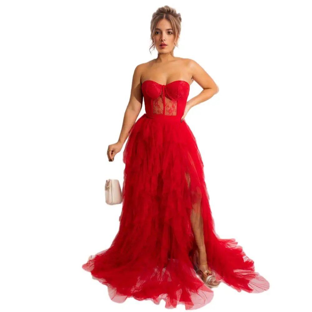 B1204TA15 New in 2023 Sweetheart Strapless See-through Mesh High Slit Puffy  Evening Prom Dresses Sehe Fashion