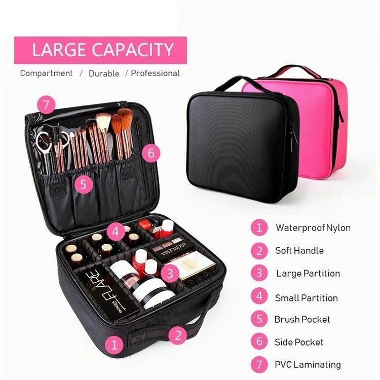 Professional Large Cosmetic Case Makeup Bag Storage Handle