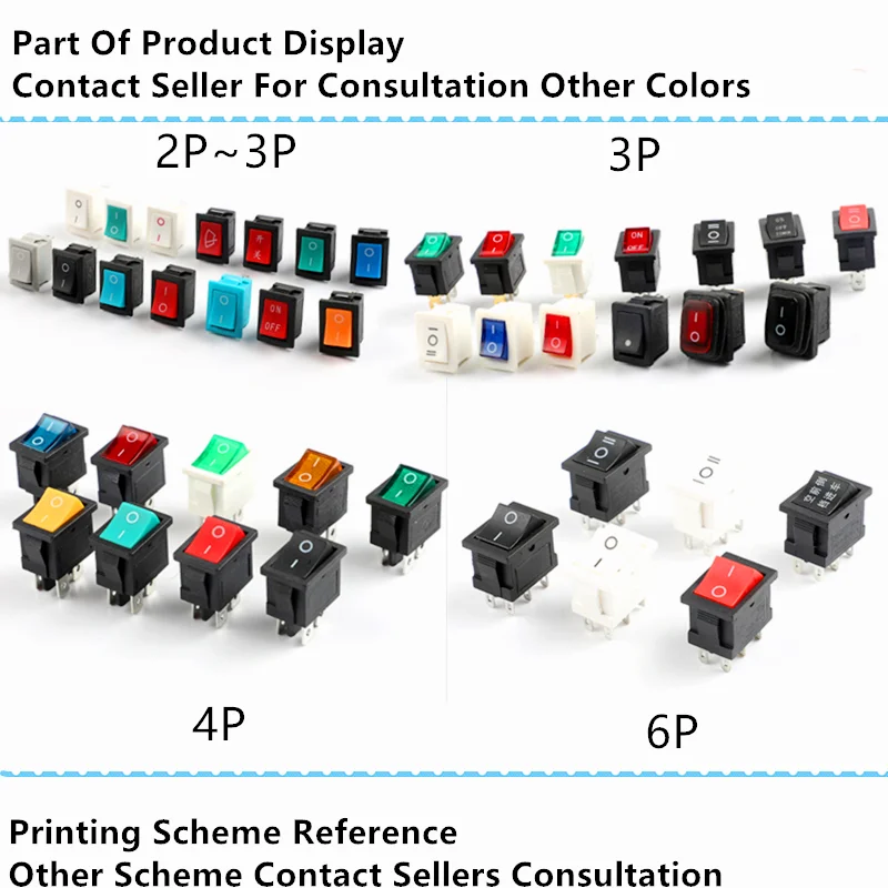 Kcd1-c-ul-etl 4 Pin Red. Yellow. Blue. Green. White. Black Dpst Rocker ...