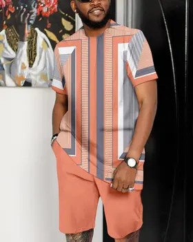 Casual Colorblock Shorts 2-Piece Set Summer Trendy Design Men Designs Africa Clothes Wear African For Men