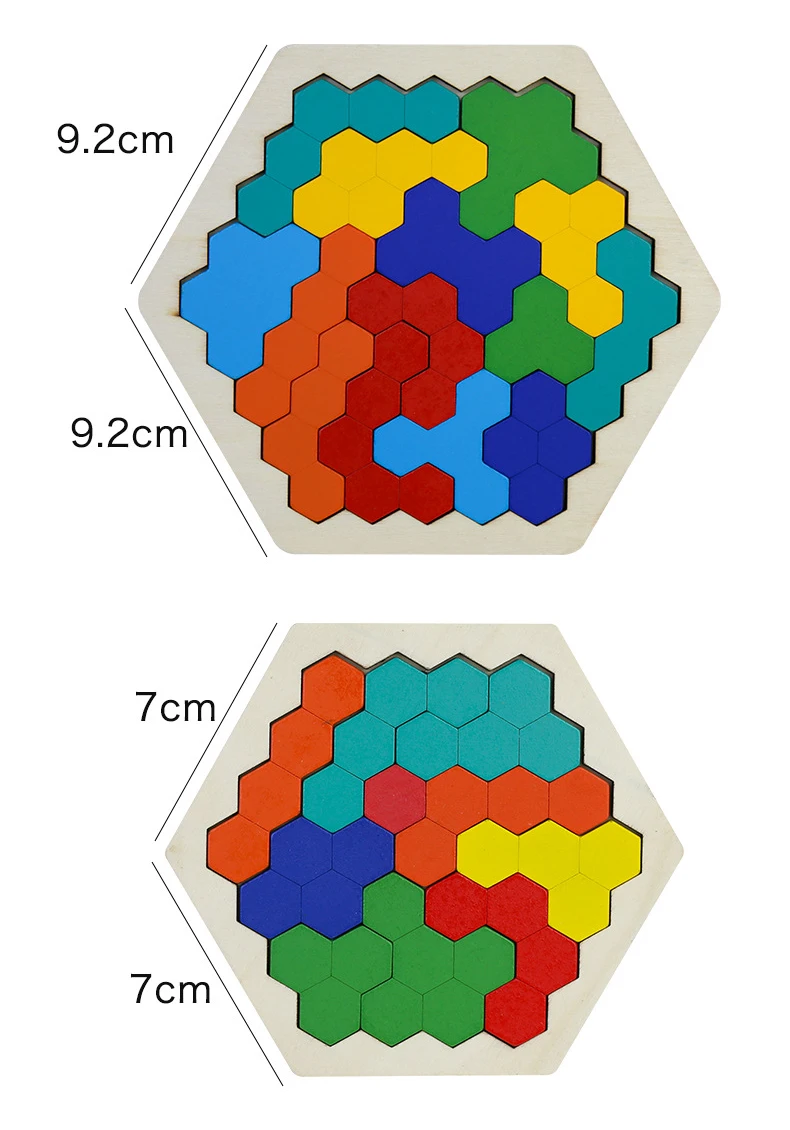 Wooden Hexagon Puzzle for Kid Adults Shape Pattern Block Tangram Brain Teaser Toy Geometry Logic IQ Game