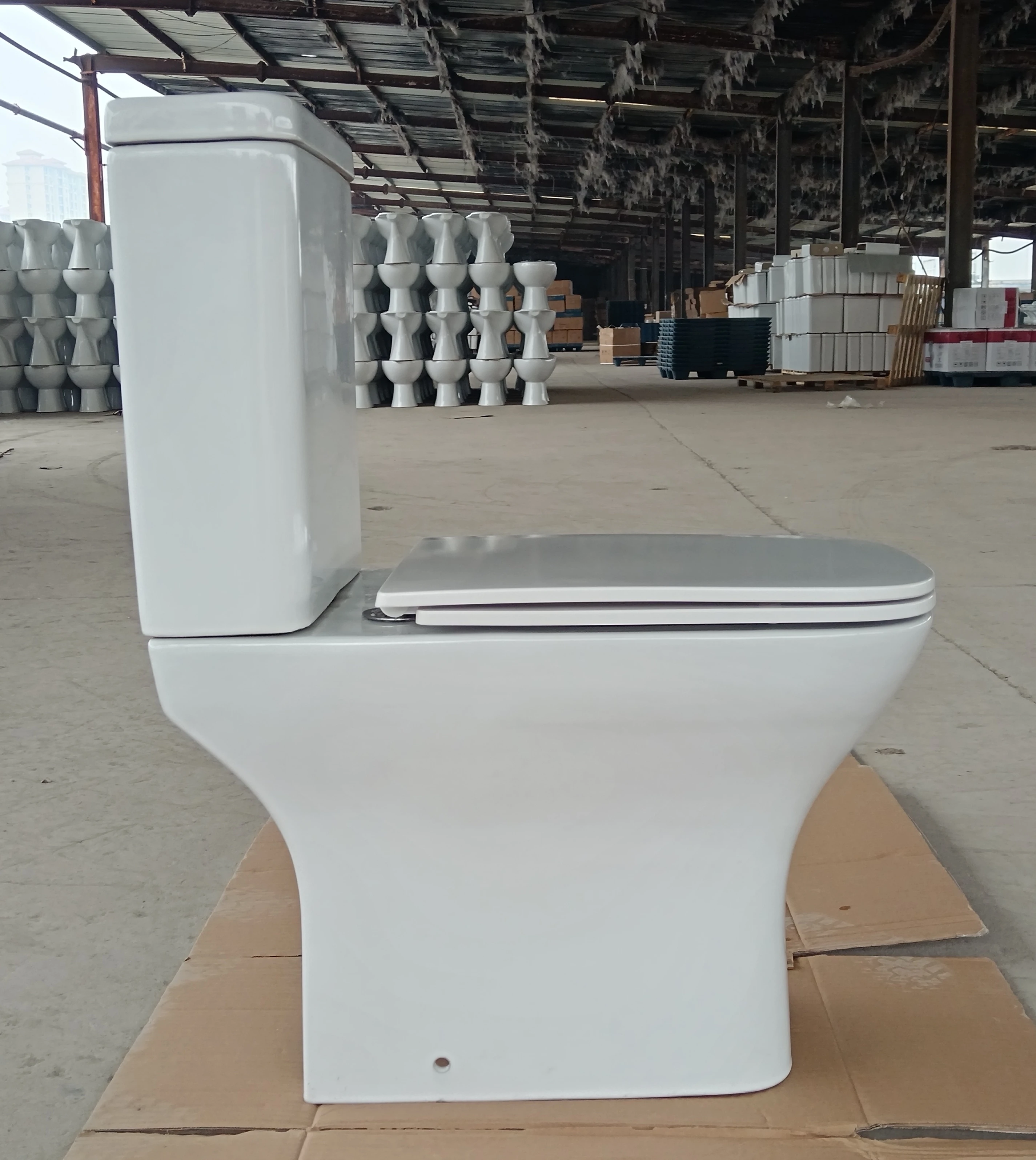 Modern Square Shape European Sanitana WC Toilet Bowl Commode No Rim 2pc Ceramic Floor Mounted Washdown Water Closet