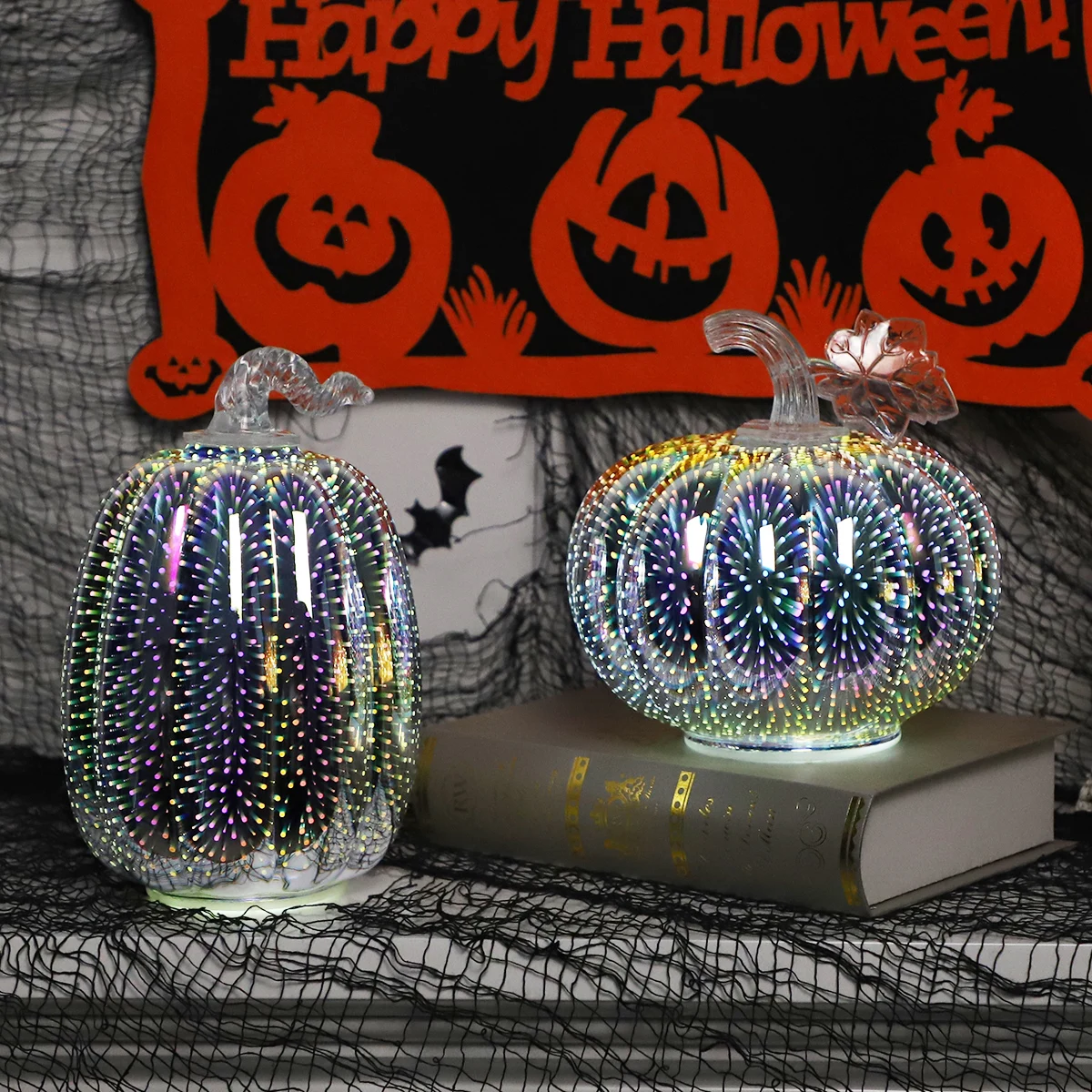 glass halloween artifical pumpkins battery operated led pumpkin decoration artificial table centerpiece