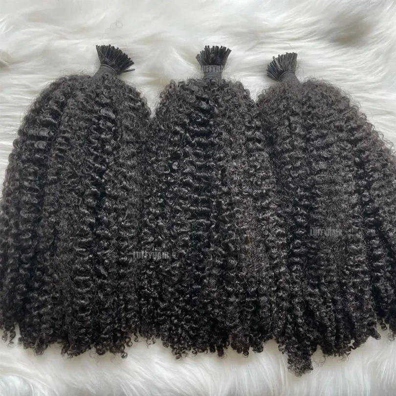 3B 3C Afro Kinky Curly I Tip Hair Extensions Mongolian Kinky Curly Hair Weave Natural Remy Human Hair Microlink_voghion.com
